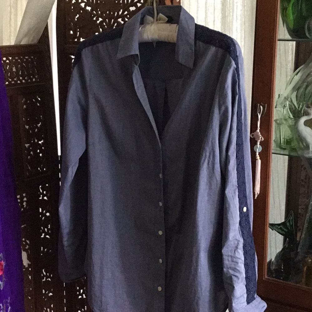Long Sleeve Denim Colored  Ann Taylor Blouse Med.